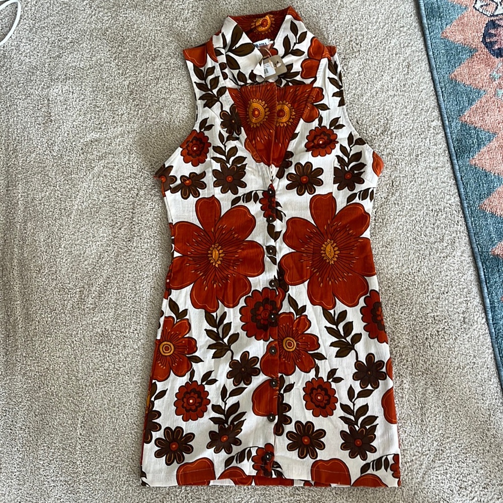 Her Pony- Orange Flower Patterned Mini Dress